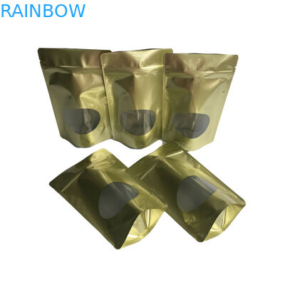 Customized Recyclable Gold Stand Up  Pouch With Aluminum Foil Clear Window For Candy Coffee Bean Tea
