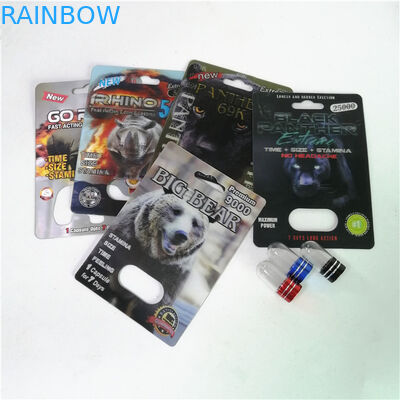 Sexual Enhancement Pills Packaging Rhino Max 150K 3D Blister Cards With Paper Box For Powder Sex Capsule