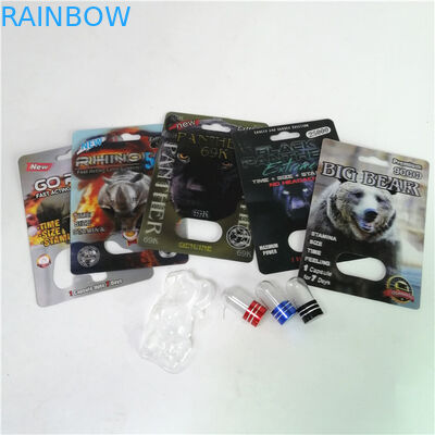 Sexual Enhancement Pills Packaging Rhino Max 150K 3D Blister Cards With Paper Box For Powder Sex Capsule