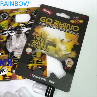 Sexual Enhancement Pills Packaging Rhino Max 150K 3D Blister Cards With Paper Box For Powder Sex Capsule