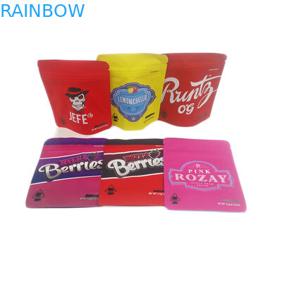 Low MOQ 500pcs Soft Touch Smell Proof Cannabies Packaging Pouch Edible Child-Resistant 3.5g Cookies Mylar Bag Customized