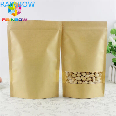Printed Own Logo  Stand Up Paper Bags For Food/Coffee Beans Window Packaging See through Bags
