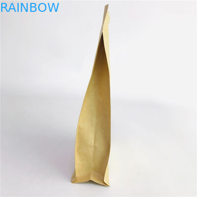 Custom Accepted Quad Sealed Brown Kraft Paper Biodegradable Bags with Zipper