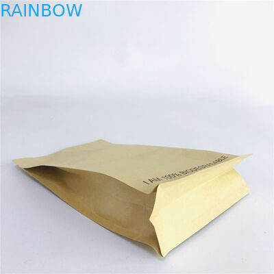 Custom Accepted Quad Sealed Brown Kraft Paper Biodegradable Bags with Zipper