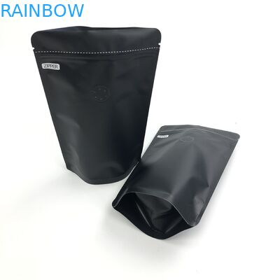 OEM Custom 250G Black Logo Size Resealable Aluminum Foil Stand Up With Degassing Valves For Coffee Bean Packaging Pouch