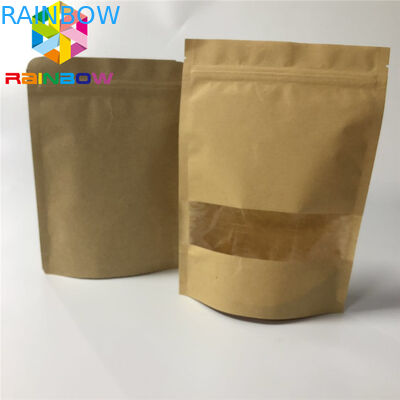 Custom Printed Kraft Paper  Bags With Window See Through Brown Kraft Packaging Bag Pouch