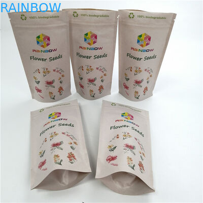 Customized 100% Biodegradable Kraft Paper Pla Bags With Resealable Zipper For Chew Gum