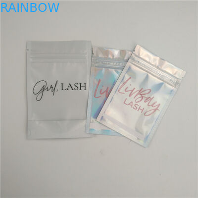 Customized Smell Proof Cosmetic Holographic Plastic  Seal Eyelash Lipgloss Packaging Mylar Bag