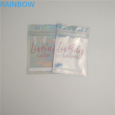 Customized Smell Proof Cosmetic Holographic Plastic  Seal Eyelash Lipgloss Packaging Mylar Bag