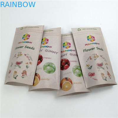 Customized 100% Kraft Paper For Tweed Leaf Bag Indica / Sativa Bags Resealable Pouches