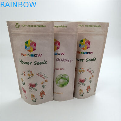 Customized Resealable Cr Sativa / Indica Kraft Paper Pla Bag Tweed Leaf Mylar Bags