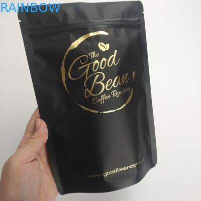 Gold printing Coffee Bag Matte Black Finish Foil Stand Up Zipper Packaging Bag