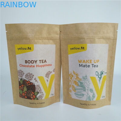 Heat Sealing Milk Tea Powder Packaging Bag Stand Up Gusset Pouch Kraft Paper Food Bags With Resealable Zipper