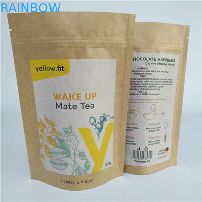 Heat Sealing Milk Tea Powder Packaging Bag Stand Up Gusset Pouch Kraft Paper Food Bags With Resealable Zipper