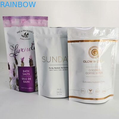 OEM Stand Up Aluminum Doypack Gold Foil Effect Plastic Packaging Bags For Bath Salts And Herbs