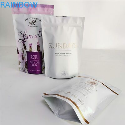 OEM Stand Up Aluminum Doypack Gold Foil Effect Plastic Packaging Bags For Bath Salts And Herbs