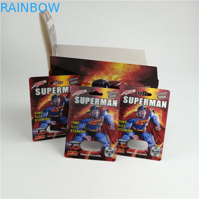 Rhino 99 500K Superman Male Enhancement 3D Blister Card Capsule Sex Pills Packaging