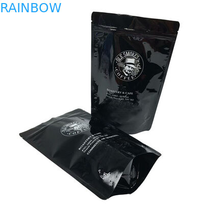 Tear Notch Standing Pouch Full Printing Zipper Laminated Glossy Black