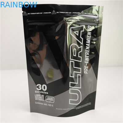 Glossy Black Aluminum Foil Mylar Plastic Standing Pouch Customized Logo