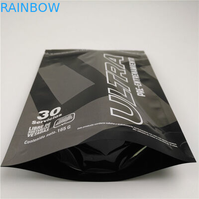 Glossy Black Aluminum Foil Mylar Plastic Standing Pouch Customized Logo
