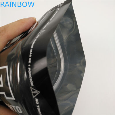 Glossy Black Aluminum Foil Mylar Plastic Standing Pouch Customized Logo