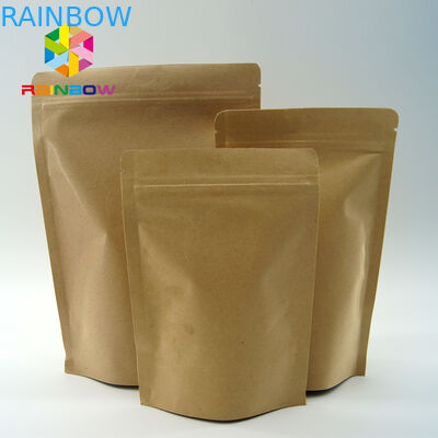PLA Zipper Biodegradable Kraft Stand Up Pouch Compostable For Tea
