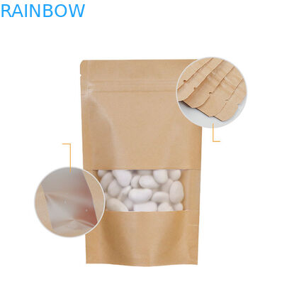 Brown Kraft Paper  Biodegradable Stand Up Pouch With Window