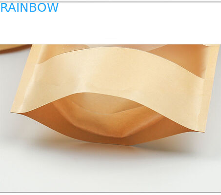 Brown Kraft Paper  Biodegradable Stand Up Pouch With Window