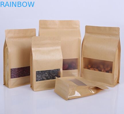 Eight Side Seal Dry Fruit Kraft Paper Flat Bottom Gusset Bags Biodegradable