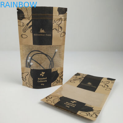 With Clear Window Front Bags With Zip lock Tear Notch Mylar Top High Quality Food Grade Stand Up Kraft Paper Pouches Bag