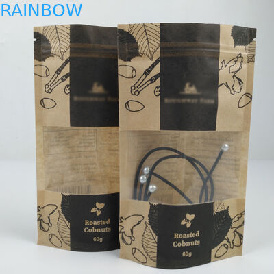 With Clear Window Front Bags With Zip lock Tear Notch Mylar Top High Quality Food Grade Stand Up Kraft Paper Pouches Bag