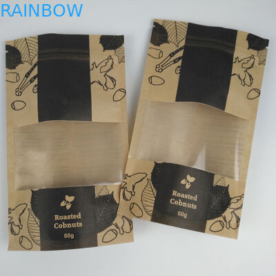 With Clear Window Front Bags With Zip lock Tear Notch Mylar Top High Quality Food Grade Stand Up Kraft Paper Pouches Bag