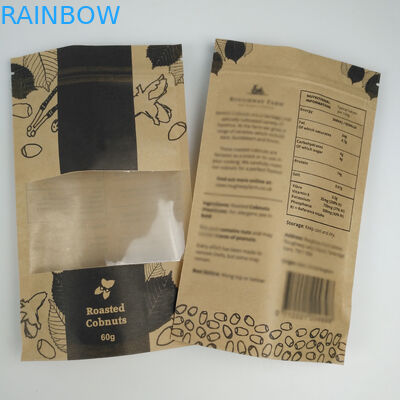 With Clear Window Front Bags With Zip lock Tear Notch Mylar Top High Quality Food Grade Stand Up Kraft Paper Pouches Bag