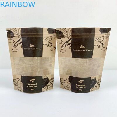 Custom Printed Resealable Stand Up Pouch Kraft Paper Coffee Tea Snack Food Packaging Bag With Rectangular Window
