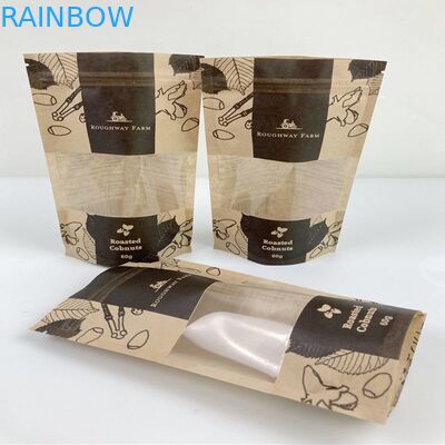 Custom Printed Resealable Stand Up Pouch Kraft Paper Coffee Tea Snack Food Packaging Bag With Rectangular Window