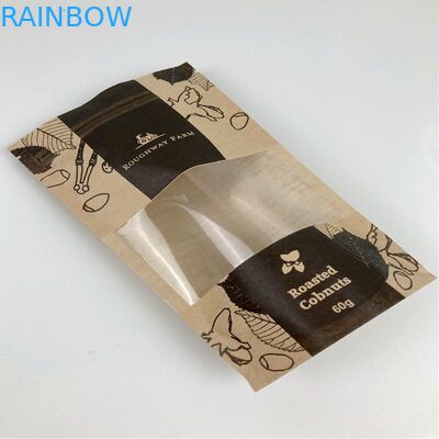 Custom Printed Resealable Stand Up Pouch Kraft Paper Coffee Tea Snack Food Packaging Bag With Rectangular Window