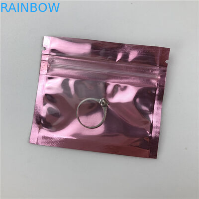 Small Size Plastic Rose Gold Ziplock Pouch Logo Printing Three Side Seal Zipper Bag For Jewellery With Window