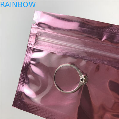 Small Size Plastic Rose Gold Ziplock Pouch Logo Printing Three Side Seal Zipper Bag For Jewellery With Window