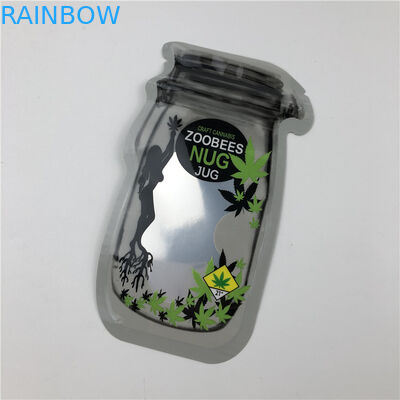 Mason Jar Pouches For CBD Seeds CBD Flower Gummies THC Indica Leaf Irregular Packing Pouches With Zipper