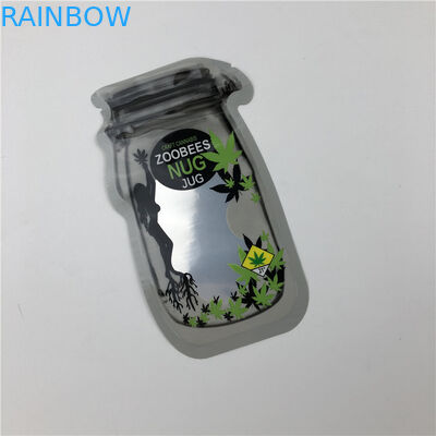 Mason Jar Pouches For CBD Seeds CBD Flower Gummies THC Indica Leaf Irregular Packing Pouches With Zipper
