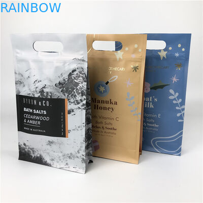 Flat Bottom ZIp Lock Food Grade Flat Bottom Bags With Handle For Body Scrub Packaging