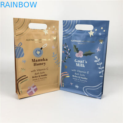 Flat Bottom ZIp Lock Food Grade Flat Bottom Bags With Handle For Body Scrub Packaging