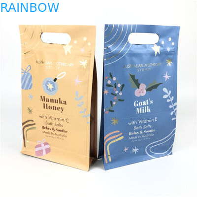 Flat Bottom ZIp Lock Food Grade Flat Bottom Bags With Handle For Body Scrub Packaging