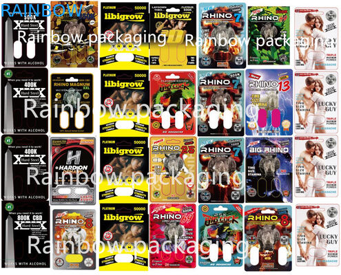 3D Blister Rhino Packaging Cards For Rhino 10K / 100K / 69 Pills Paper Box Pink Pussy Cat Pills