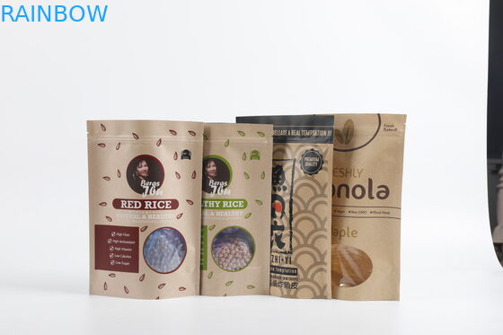 Custom Biodegradable PLA Kraft Paper Zipper Pouch Stand Up Tea Food Packaging