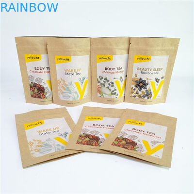 Custom Biodegradable PLA Kraft Paper Zipper Pouch Stand Up Tea Food Packaging