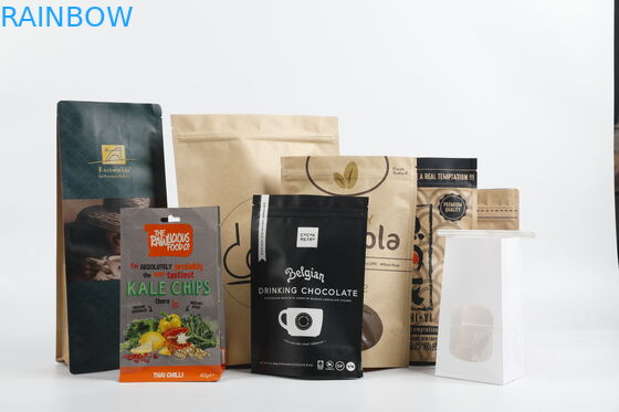 Custom Biodegradable PLA Kraft Paper Zipper Pouch Stand Up Tea Food Packaging