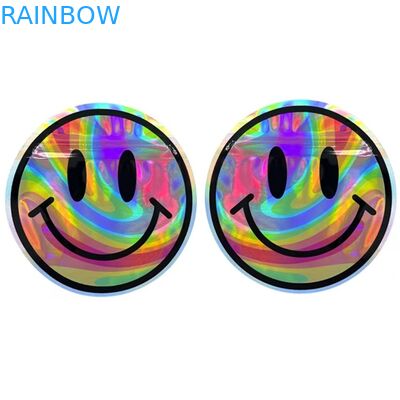 Smell Proof Mylar Edibles Plastic Bags Flower Seeds Holographic Round Shape Bags 3.5G