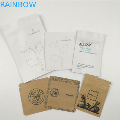 Mini Kraft Paper Cosmetic Pouch Packaging With Zipper Empty Foil Coffee Tea Pill Sachet