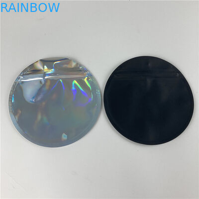 3.5g Hologram Shaped Round Mylar Bags Custom Printed Circle Zipper Packaging